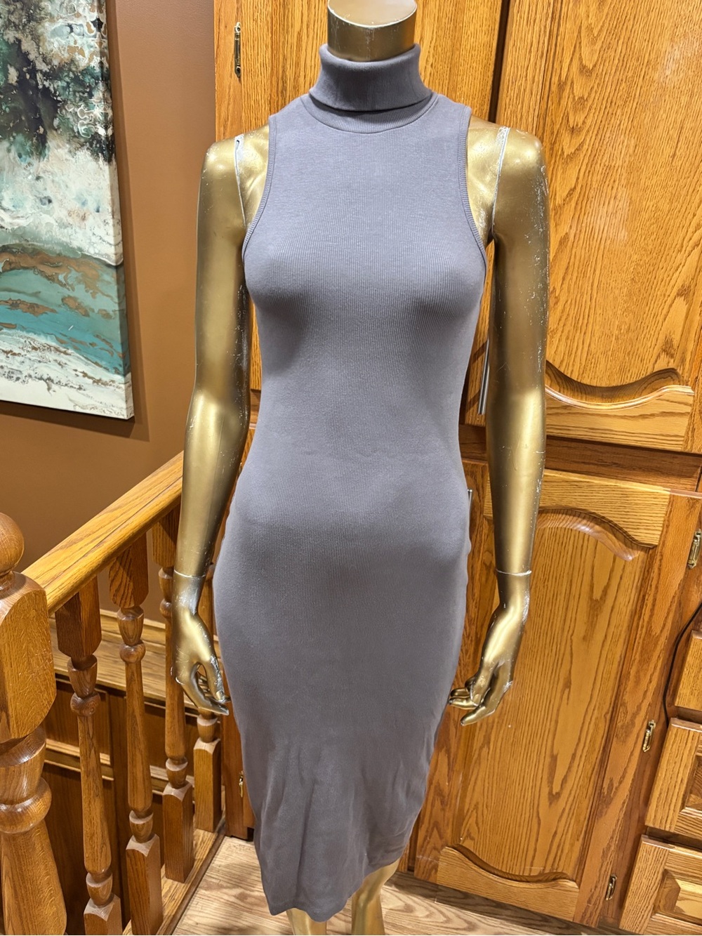 Zara Sleeveless Turtleneck Midi Dress in Charcoal - Picture 7 of 9